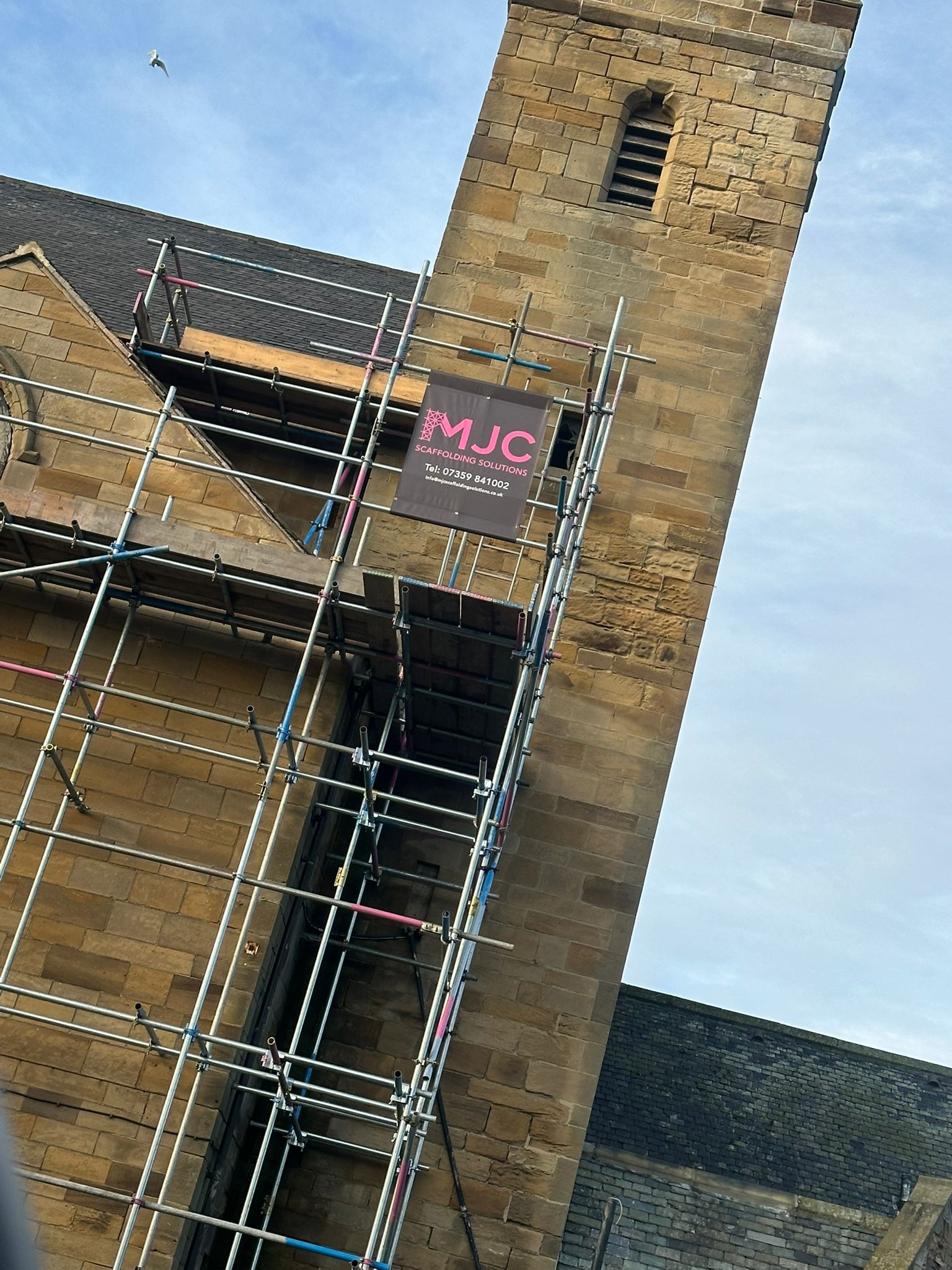 Heritage church tower scaffolding