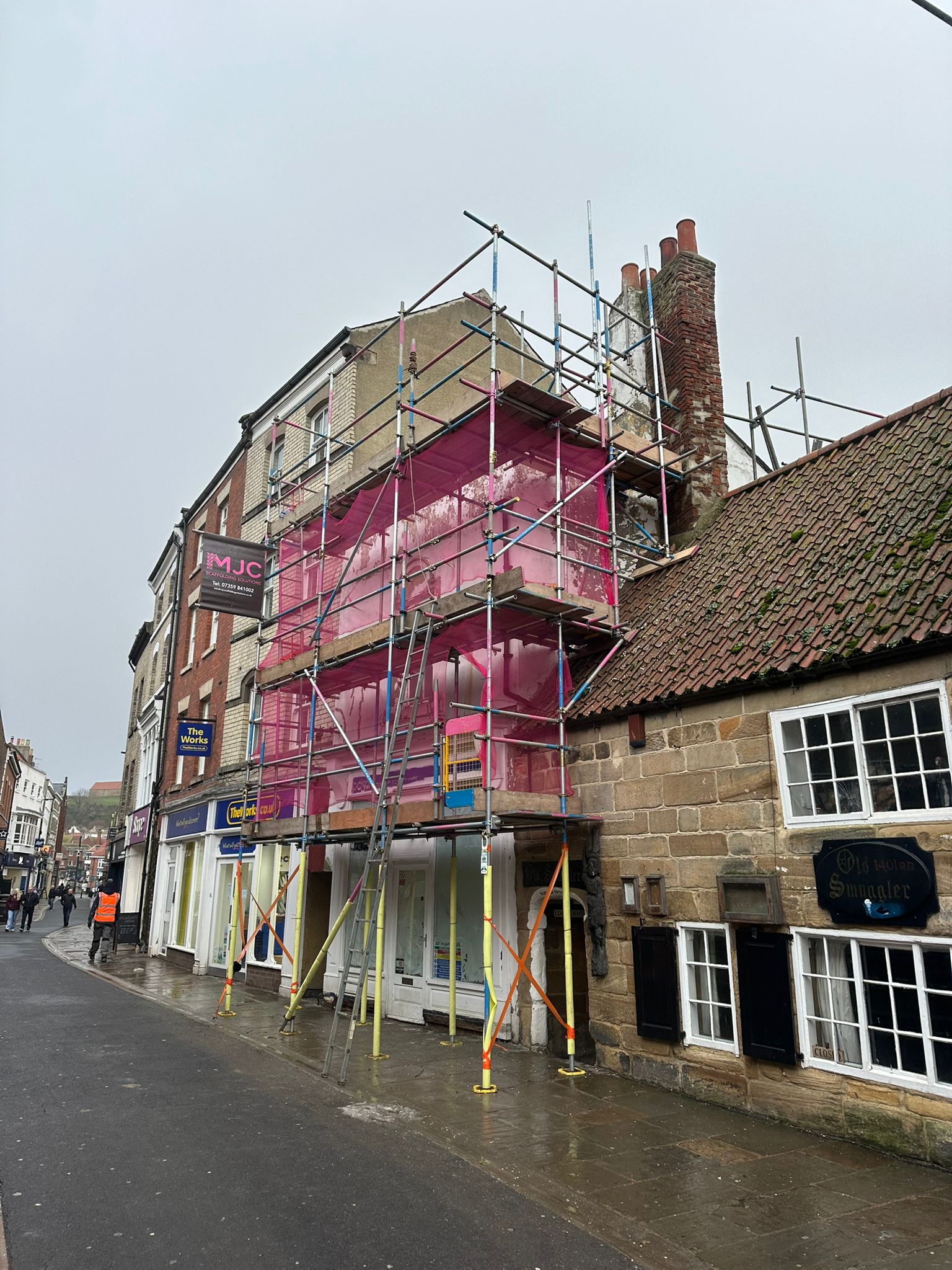 Town centre shopfront scaffolding